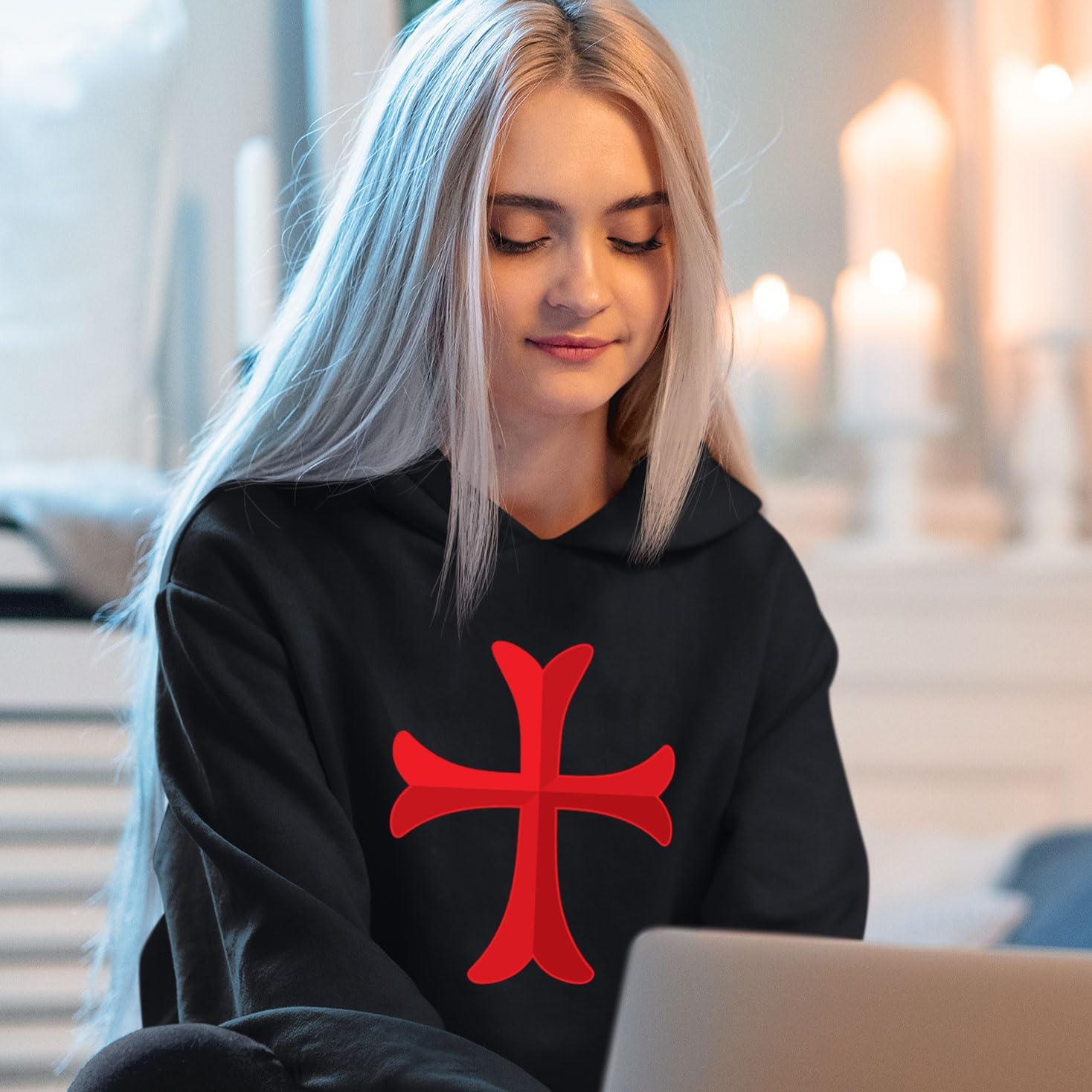 lepni.me Hoodie Sweatshirt The Knight Templar Red Cross Order of Solomon's Temple
