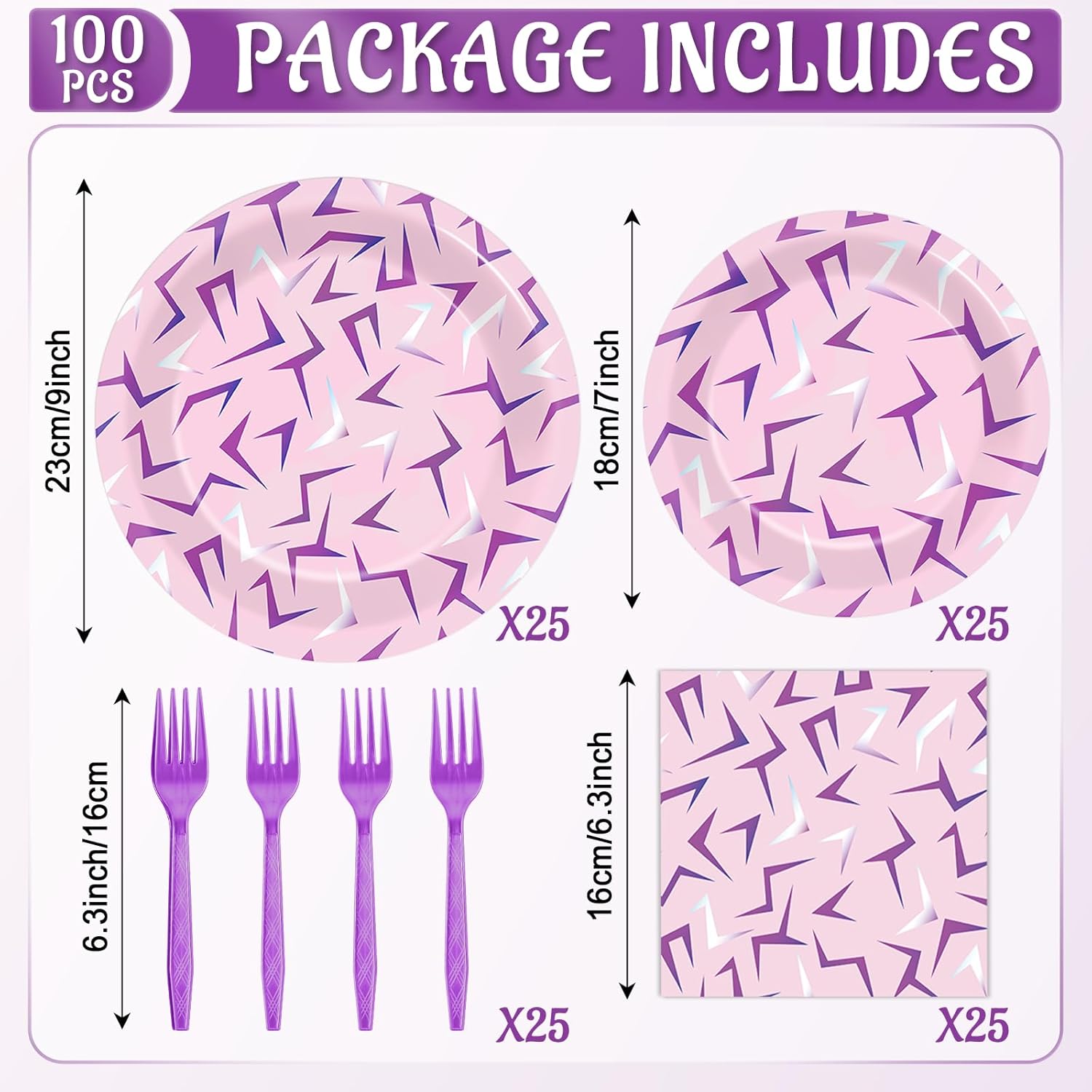 100Pcs Kpop Party Plates and Napkins Decorations K-Pop Themed Disposable Birthday Party Tableware Set Includes Purple Kpop Paper Plates Napkins Set K-Pop Movie Music Festivals Supplies Serve 25 Guests