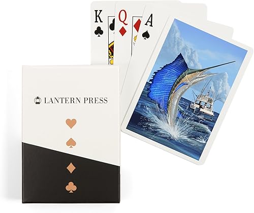 Lantern Press Sailfish Deep Sea Fishing (52 cartas de juego, baraja de cartas de tamaño póquer con comodines)