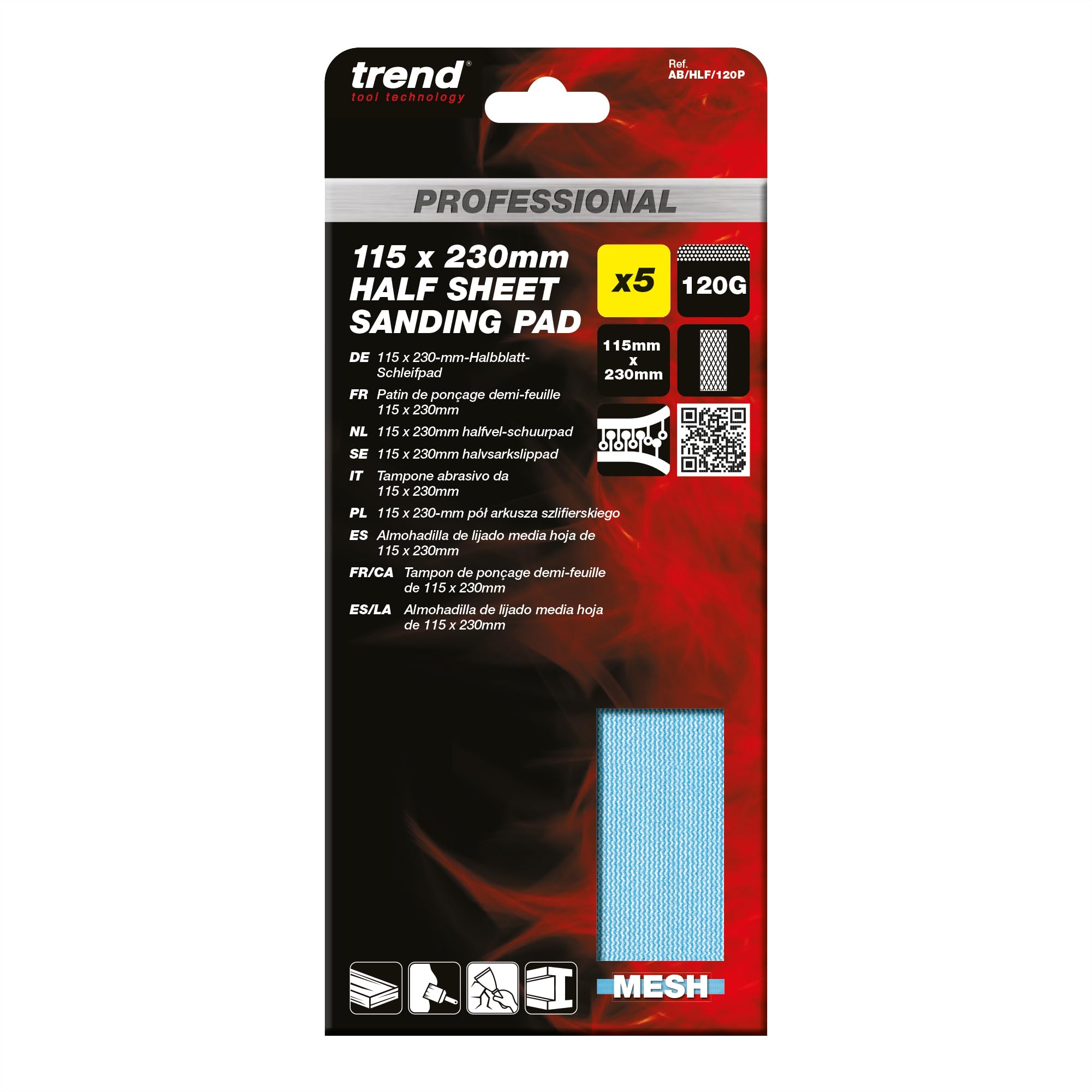 Trend Professional 115 x 230 mm Half Sheet Sanding Pads, 120 Grit, 5 Pack - Image 3