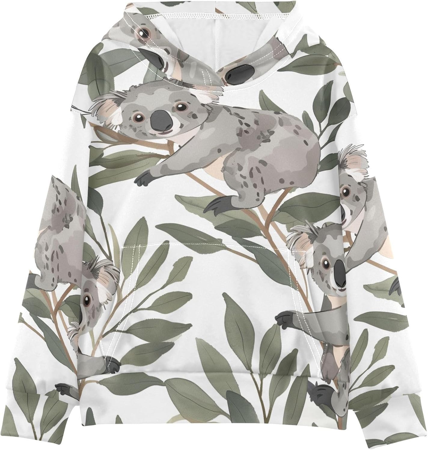 ZZXXB Koala and Leaves Kids Sweatshirts Boys Girls Hooded Kangaroo Pocket Pullover Tops XS-XXL