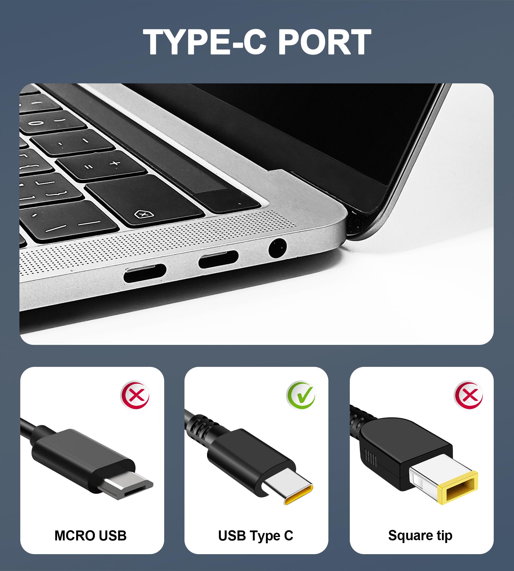 Caricabatterie USB-C 65W Per Notebook Lenovo ThinkPad E HP - Alimentatore Portatile Con Cavo 122 Pollici Per Yoga, X1 Carbon, T480, Chromebook, Acer