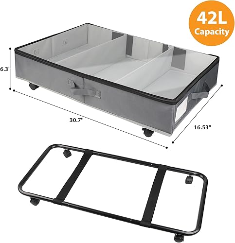 Miniatura 5 de BplusZ - Organizadores de almacenamiento debajo de la cama con ruedas (paquete de 2), contenedores de almacenamiento debajo de la cama de 42 litros