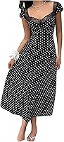 Milumia Women's Polka Dot Lace Trim Maxi Dress - Sweetheart Neck, Puff Sleeves, A-Line Flare Hem