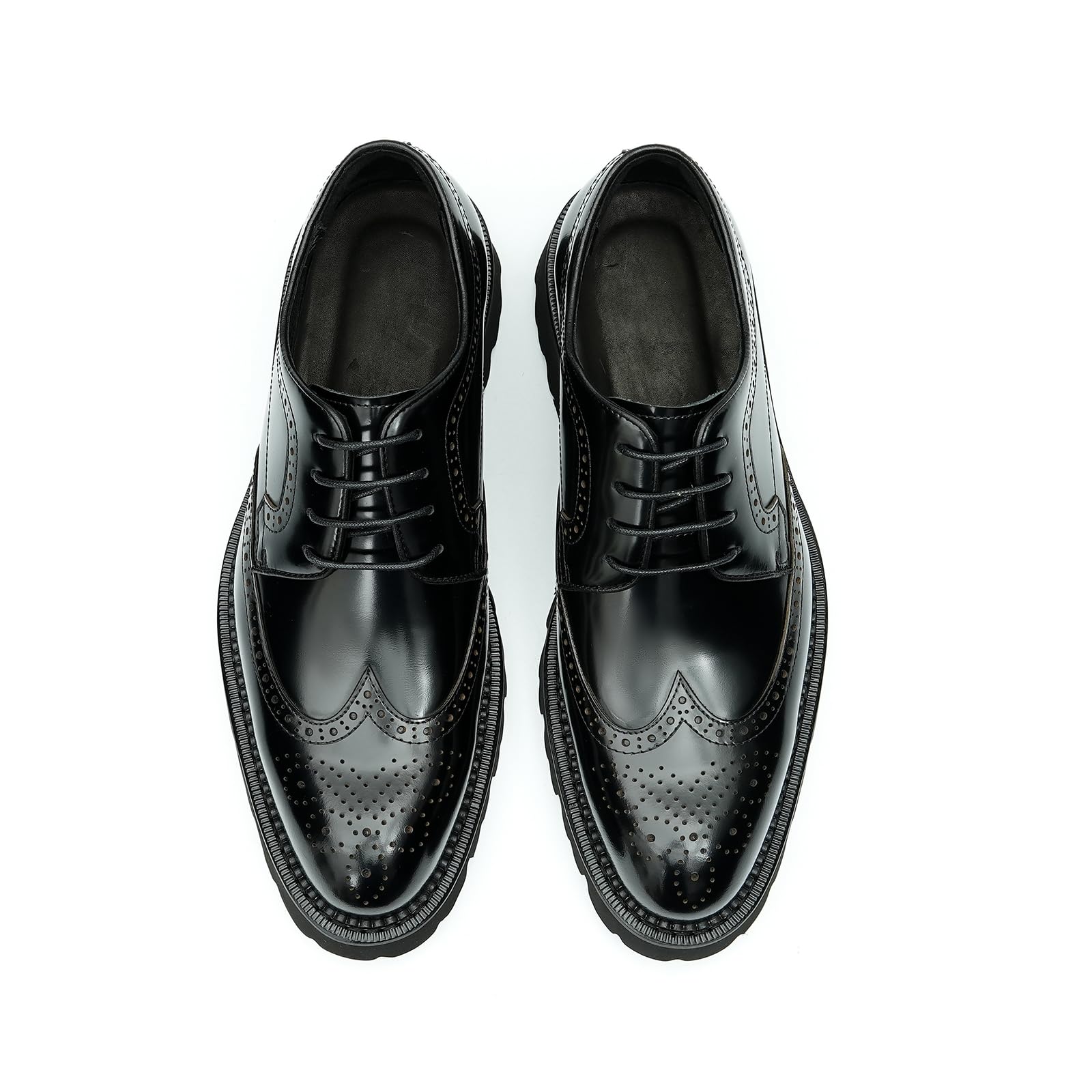 Genérico Brogues en Cuero Charol con Suela Gruesa para Hombres Zapatos de Vestir Formales con Cordones