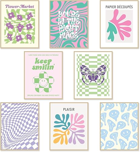 Cloncep Design Kit de collage de decoración de habitación preppy, 8 pósteres de 8 x 10 pulgadas, estética de decoración de habitación, cosas de