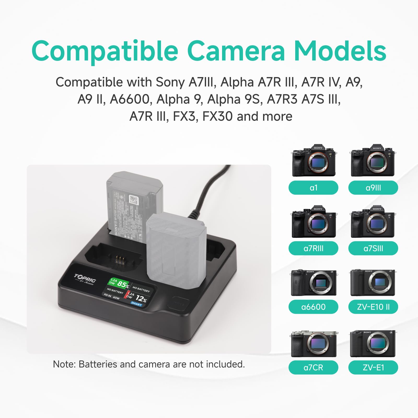 NEEWER Chargeur 4 Canaux NP FZ100 Compatible Avec Sony A7 IV A9iii A1 A7r V A7cii A6700 Zv E1 Fx3 Fx30 De Batterie 45 W Pd A Charge Rapide Ecran Batterie Cable Usb C 2907310491