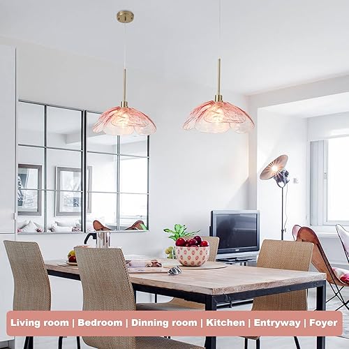 Miniatura 5 de Lámpara colgante de cristal martillado rosa  Lámpara colgante vintage grande de 14 pulgadas, moderna lámpara colgante industrial de granja, lámpara