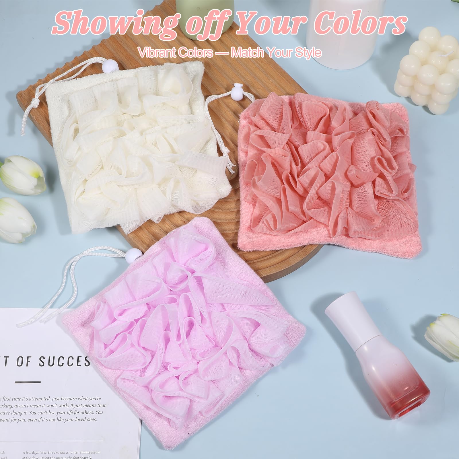 Qianyu 3 szt. Loofah Soap Bar 2 w 1 myjka złuszczająca siatka prysznicowa z kieszenią na mydło