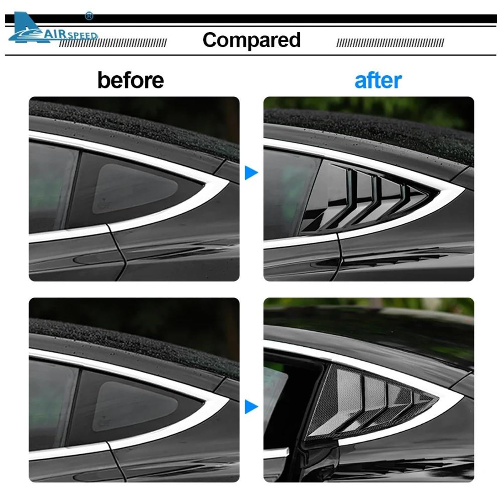 Coche Alerón Ventana Trasera Divisor Para Tesla Para Model 3 Para Highland 2024 ABS Cubierta Persiana Ventana Trasera Coche Embellecedor Ventilación Lateral Triángulo(Matte Black)