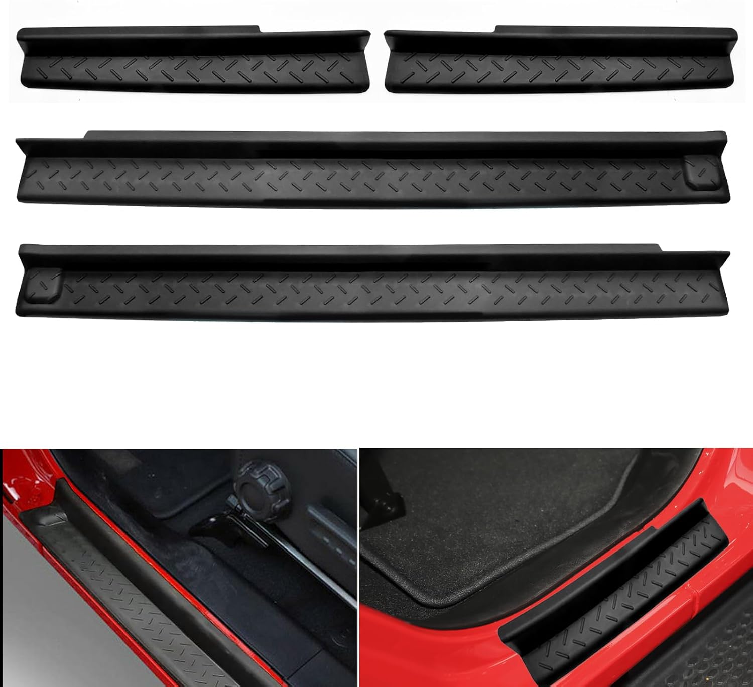 Door Sill Guards Kit for Jeep Wrangler JK/JKU Accessories 2007-2018,Door Entry Guard Protector for Jeep Wrangler JK 4 Door Accessories (4 Pcs Set)