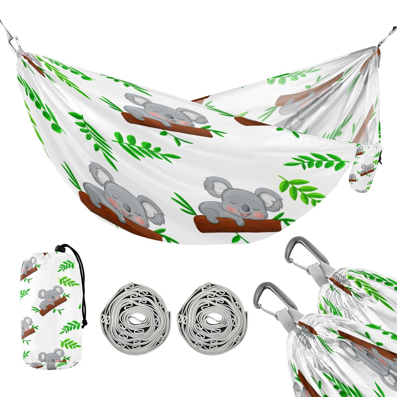 ATTX Cute Cartoon Koalas Camping Hammock - Lightweight & Portable Hammocks, Heavy Duty 330lbs Capacity for Indoor, Hiking, Backpacking, Travel, Backyard, Beach#194