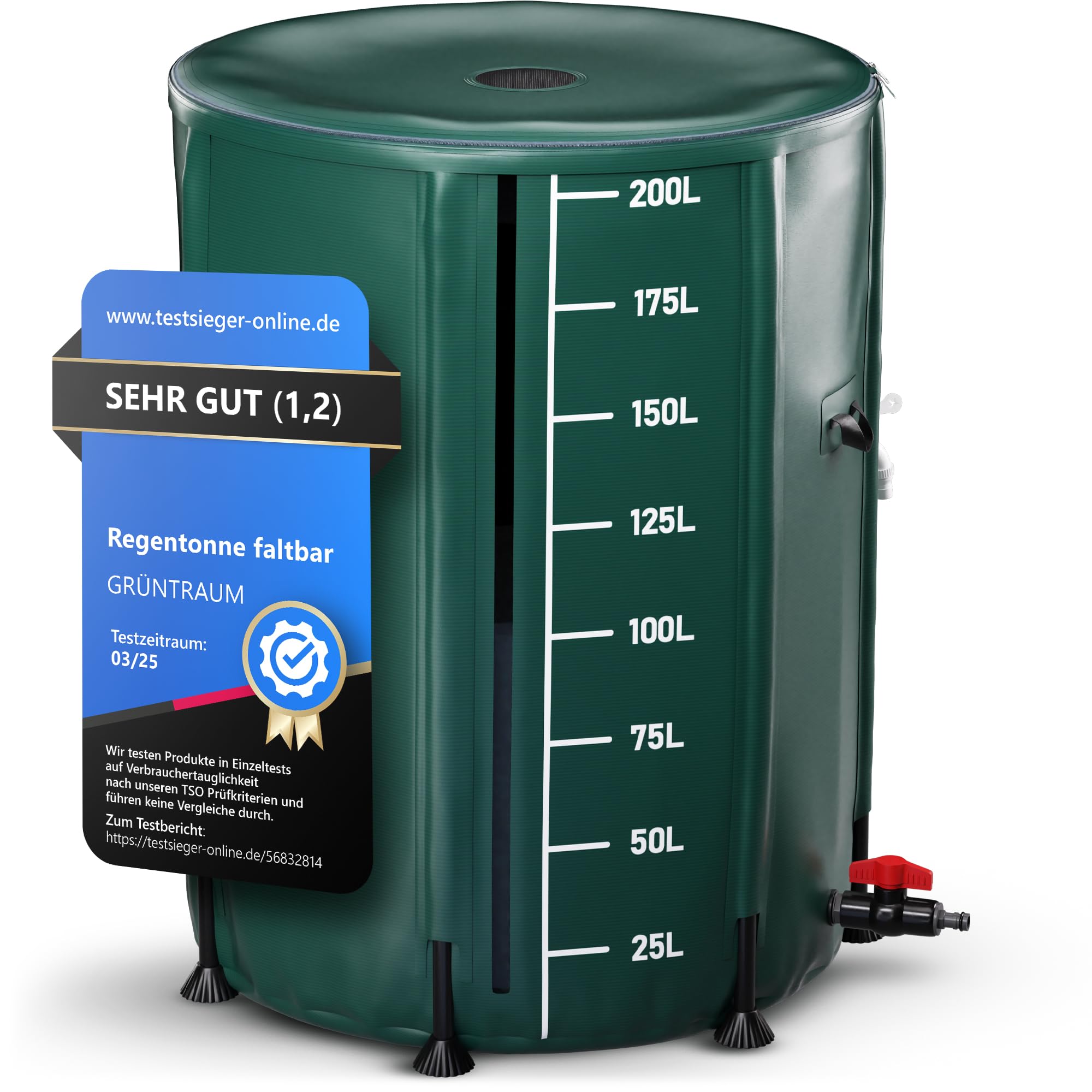 Regentonne faltbar 200L – Regenfass/Regenwassertonne/Wassertank faltbar – Wasserfass stabil – witterungsbeständig – mit Füllstandsanzeige & Air Wing System (Grün, 200L)