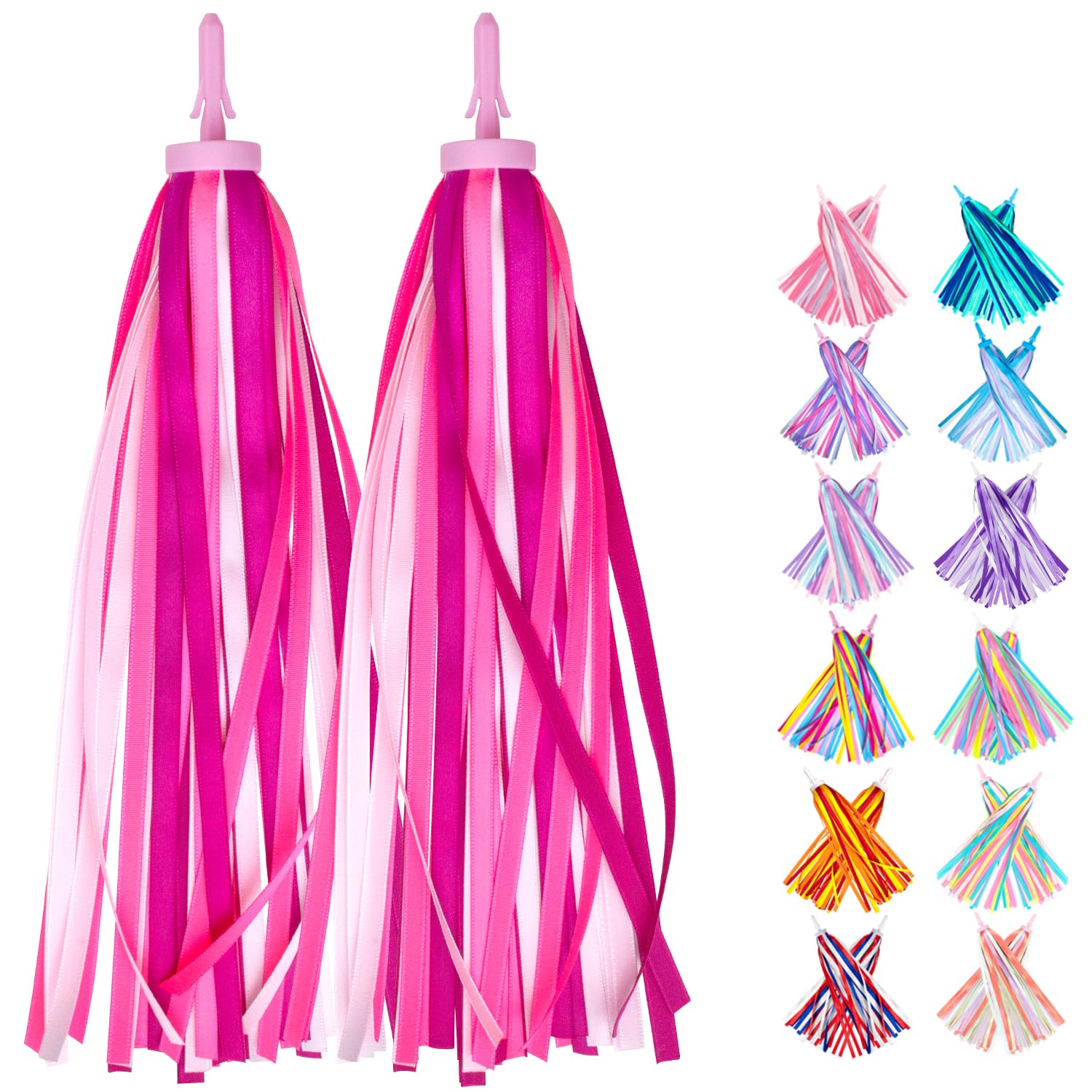 Mlurcu Bike Streamers for Girls 1 Pair, Bike Decorations Girls Bike Tassels, Kids Bike Accessories Scooter Bicycle Tricycle Handlebar Streamers Handle Bar Grips Accessories for Girls Boys (Pink)