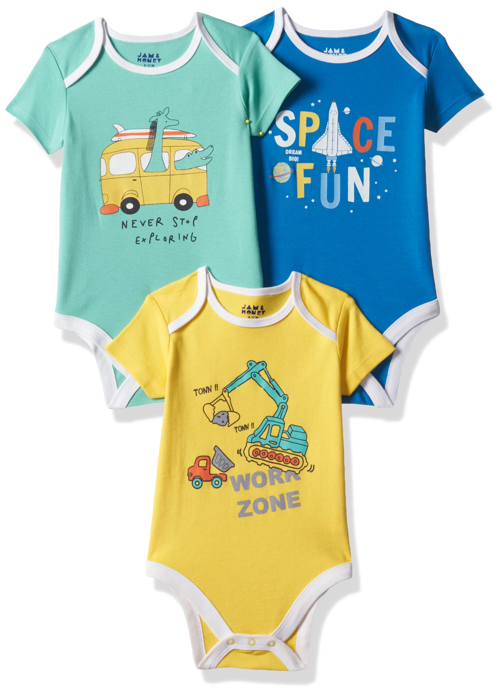 Amazon Brand - Jam & Honey Baby Boys 100% Cotton Rompers/Sleep Suits/Onesies/Night Suits for Baby Boys | New Born Baby Clothes - 0 to 24 Months (Pack of 3)