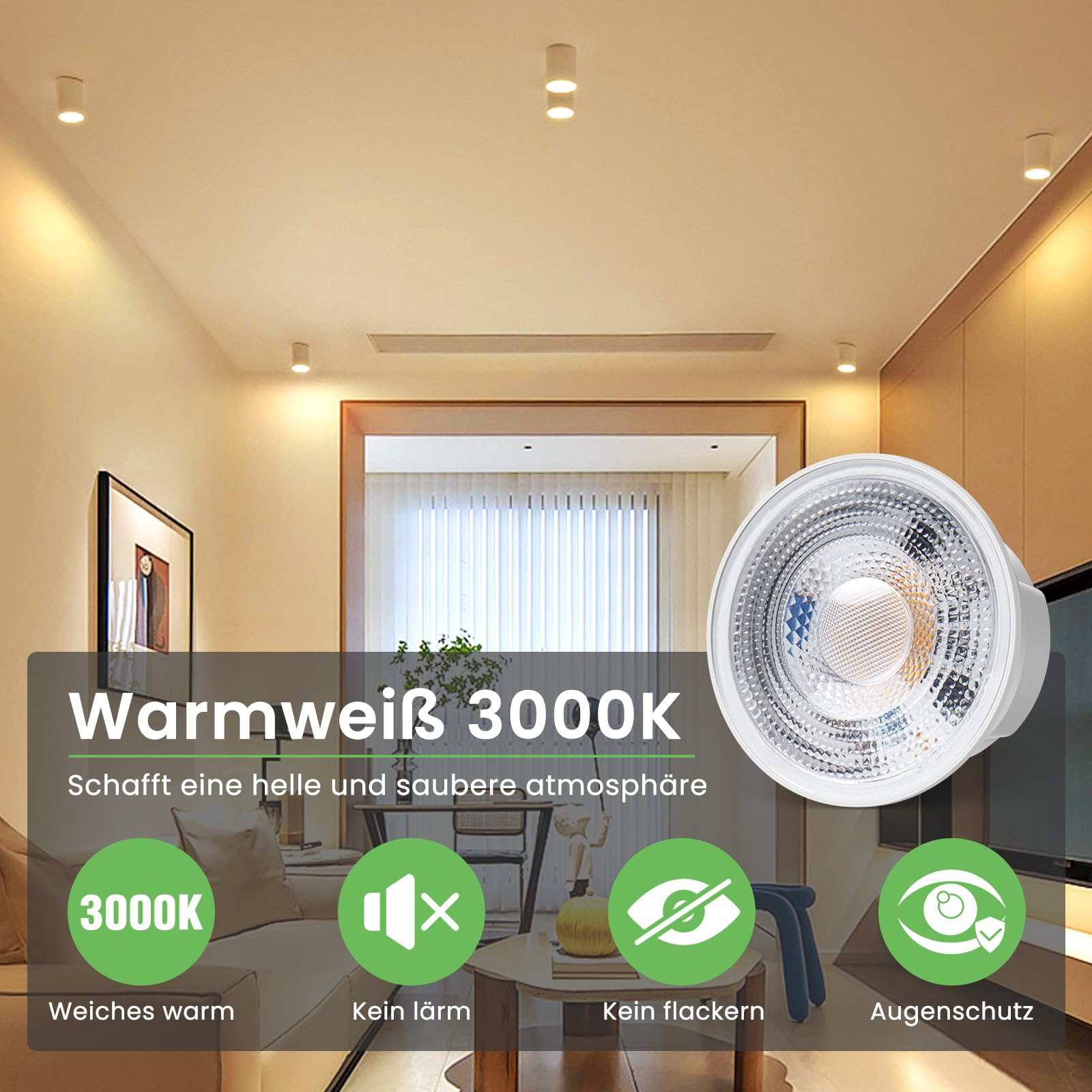 ALUSSO LED Modul Ultra Flach ø50x24mm für Einbaustrahler, 5W 400lm 230V | Warmweiß 3000K Nicht Dimmbar, Ersetzt GU10 MR16 Leuchtmittel, IP44 Wasserdicht, 12er