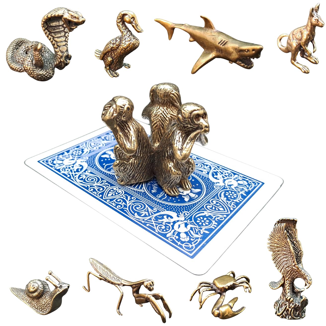 Poker Totems | Poker Card Guard | Brass Animals Edition | 44 Designs To Choose From | Heavy Weighted Card Protectors | Minature Metal Ornaments | Lucky Charms (The Three Wise Monkeys)