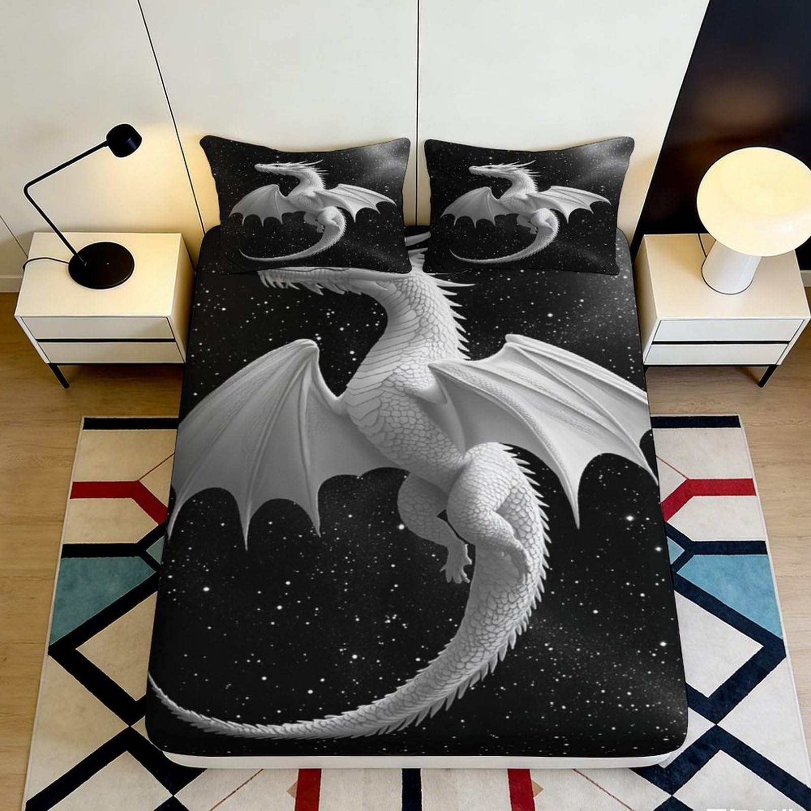 3D Printed Dragon Fitted Sheet Microfiber Deep Pocket Non-Slip Bedroom Set Dragon Mattress Fitted Cover for Adults Teens 200x200x25cm 90x200x25cm