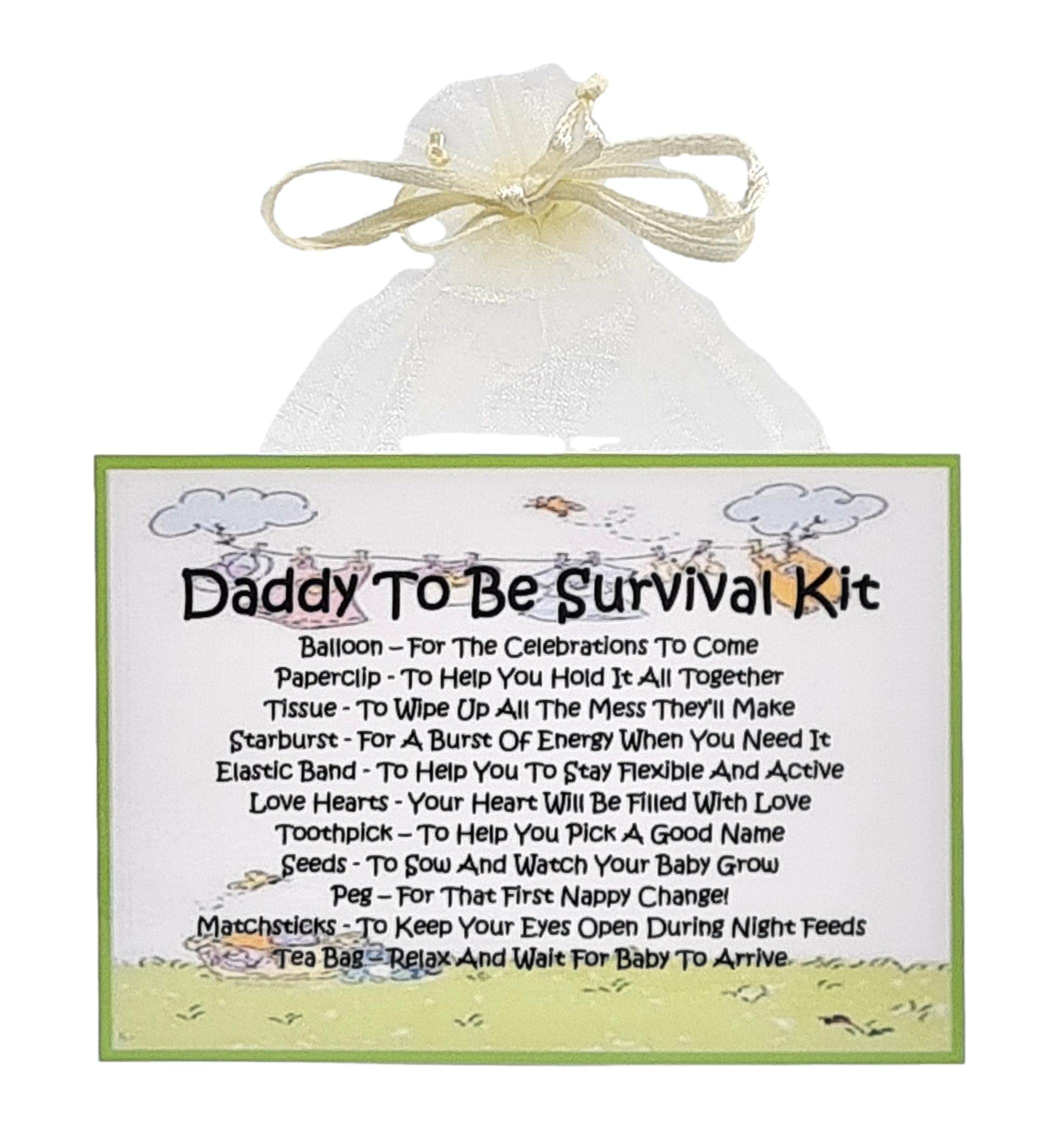 Daddy To Be Survival Kit ~ Unique Sentimental Novelty Keepsake Gift & Greetings Card | Congratulations | New Baby | Baby Shower | Personalised Gift