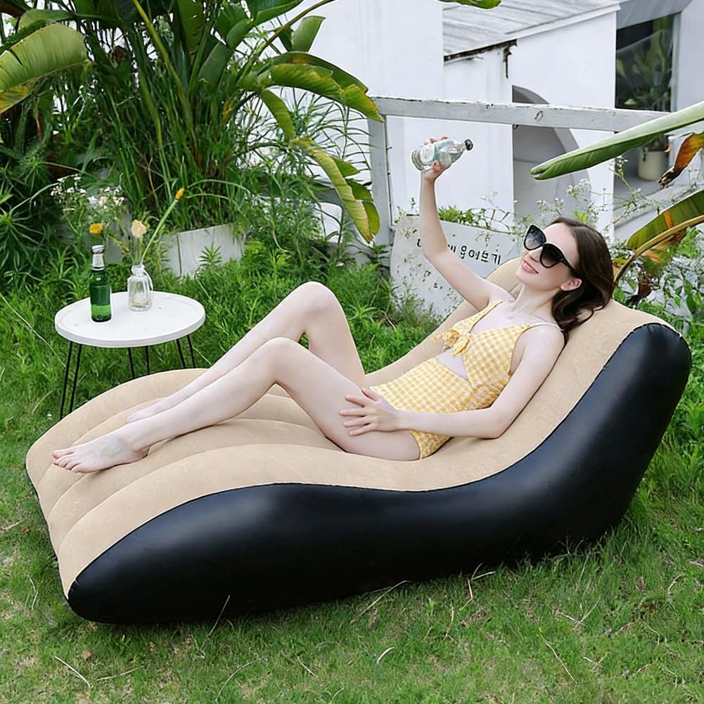 FARYODI Aufblasbares Sofa mit Fußhocker, Aufblasbarer Sessel, Wasserdichtes Luftsofa Aufblasbares, Beflockter Couch Oberfläche für Wohnzimmer, Aufblasbar Outdoor Camping