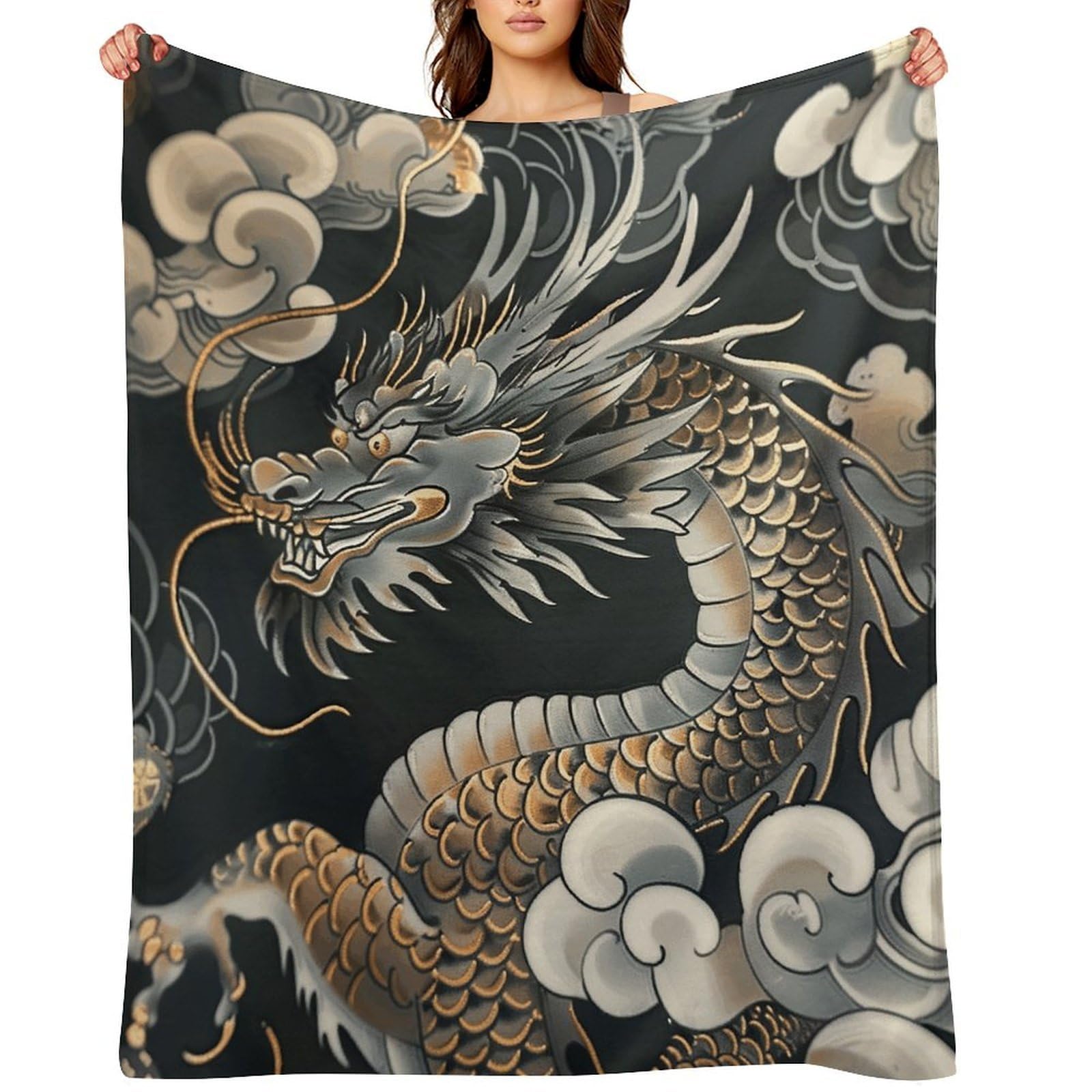 Black Oriental Dragon Throw Blanket for Couch and Bed Super Soft Warm Lightweight Throw Blankets Cozy Fuzzy Flannel Blanket Personalized Decorative Blankets for Sofa Decor 30"x40"