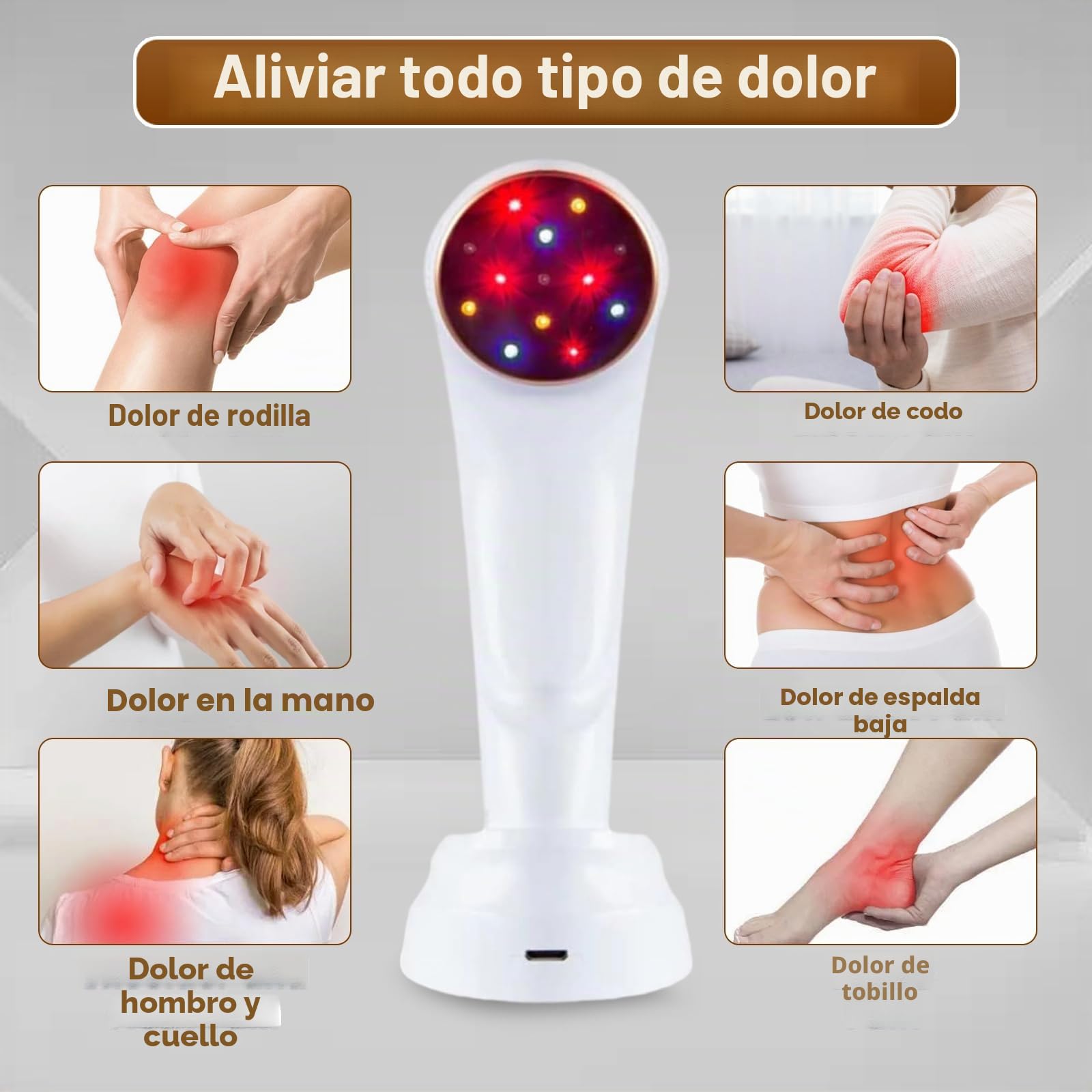 Láser para Terapia Dolor, 808nm/650nm/590nm/477nm Terapia de Luz Infrarroja Cercana para el Alivio del Dolor Muscular Articular, Terapia Infrarroja de Mano para Cuerpo, Rodilla, Hombro, Espalda (3