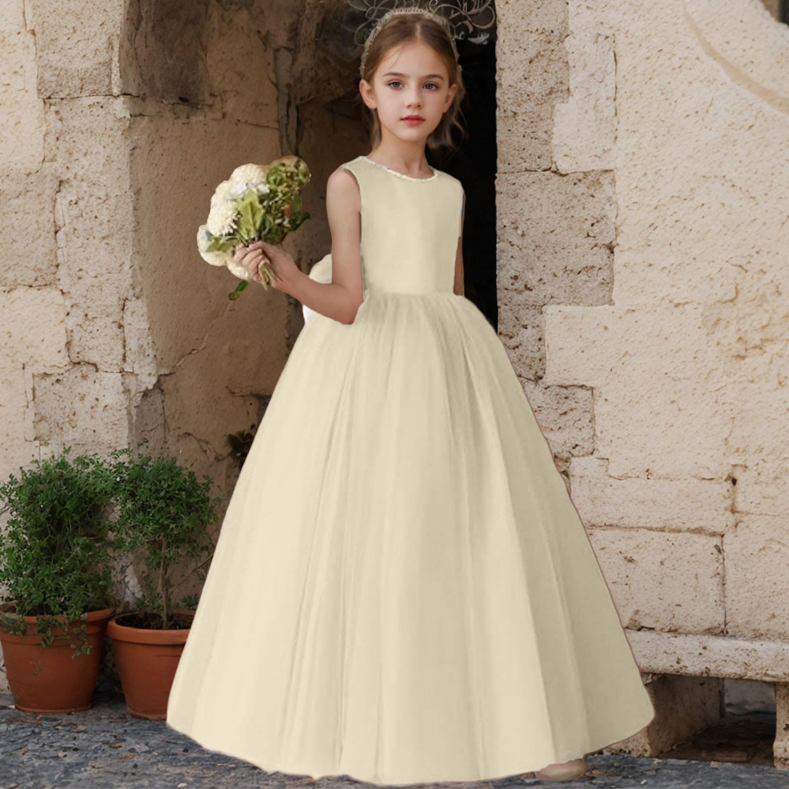 Generisch Abito elegante per ragazze, occasioni festive, matrimonio, compleanno, festa, con fiocco