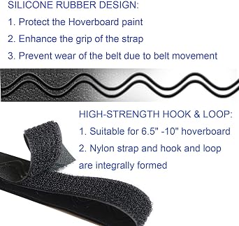 Adjustable Hoverboard Seat Attachment Straps .Replacement Extra Straps | 4 Pack Black for Kart Accessories . Hoverboard kart replacement straps with Wavy Gel