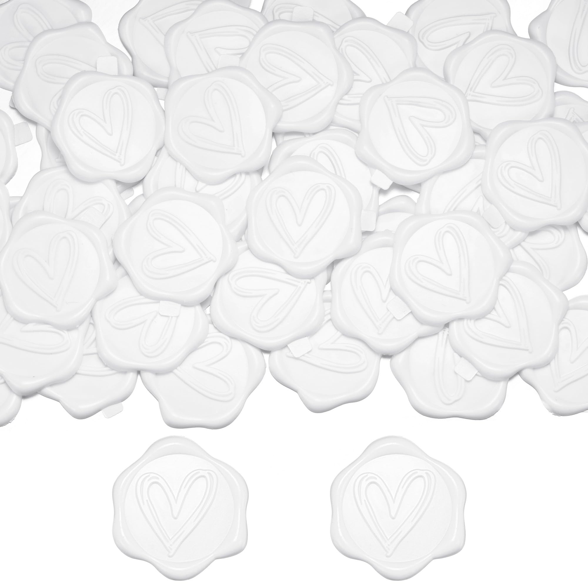50 sellos de cera autoadhesivos, diseño de corazón, para bodas, invitaciones, regalos, cartas (blanco)