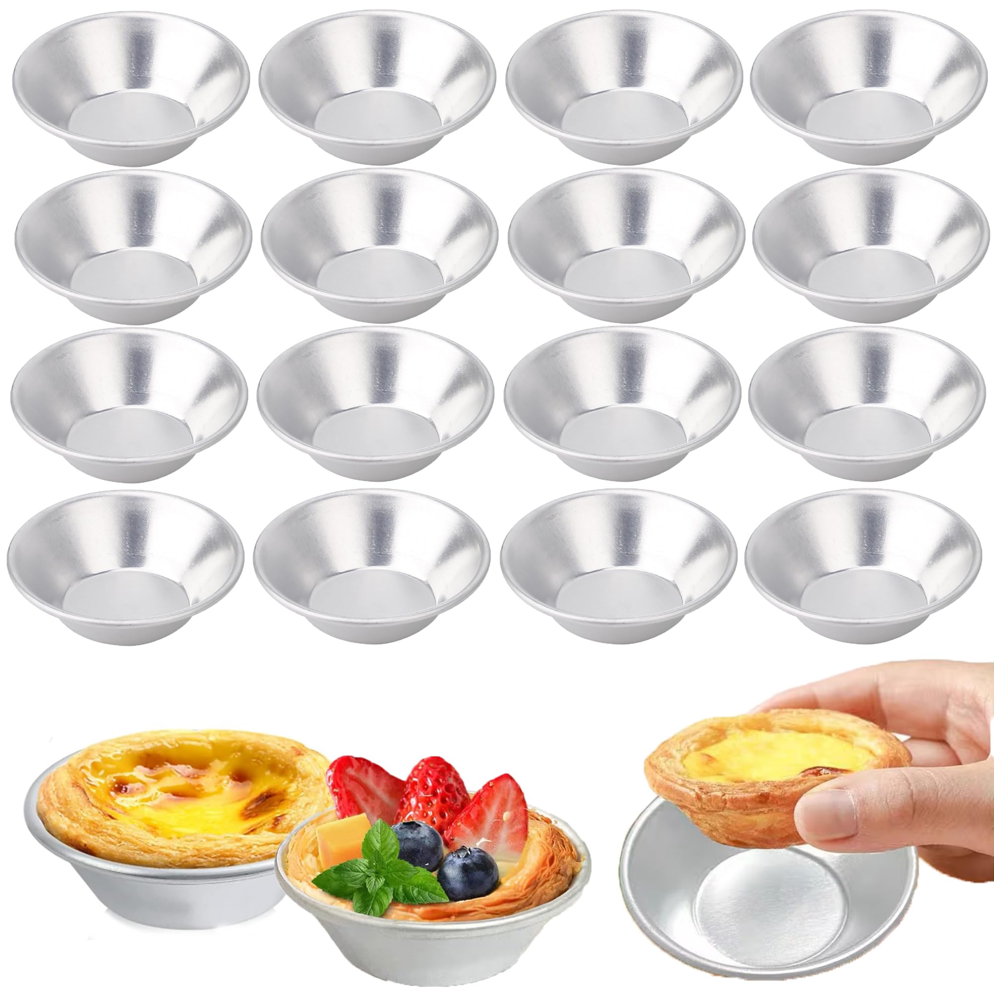 DHER 16 Stück Aluminiumfolie Eierkuchenform Eier Torte Form Eierkuchen Formen mit Flachboden, Wiederverwendbar Antihaftbeschichtet für Eierkuchen, Pudding, Kuchen, Cupcakes, Muffins (A 7CM)