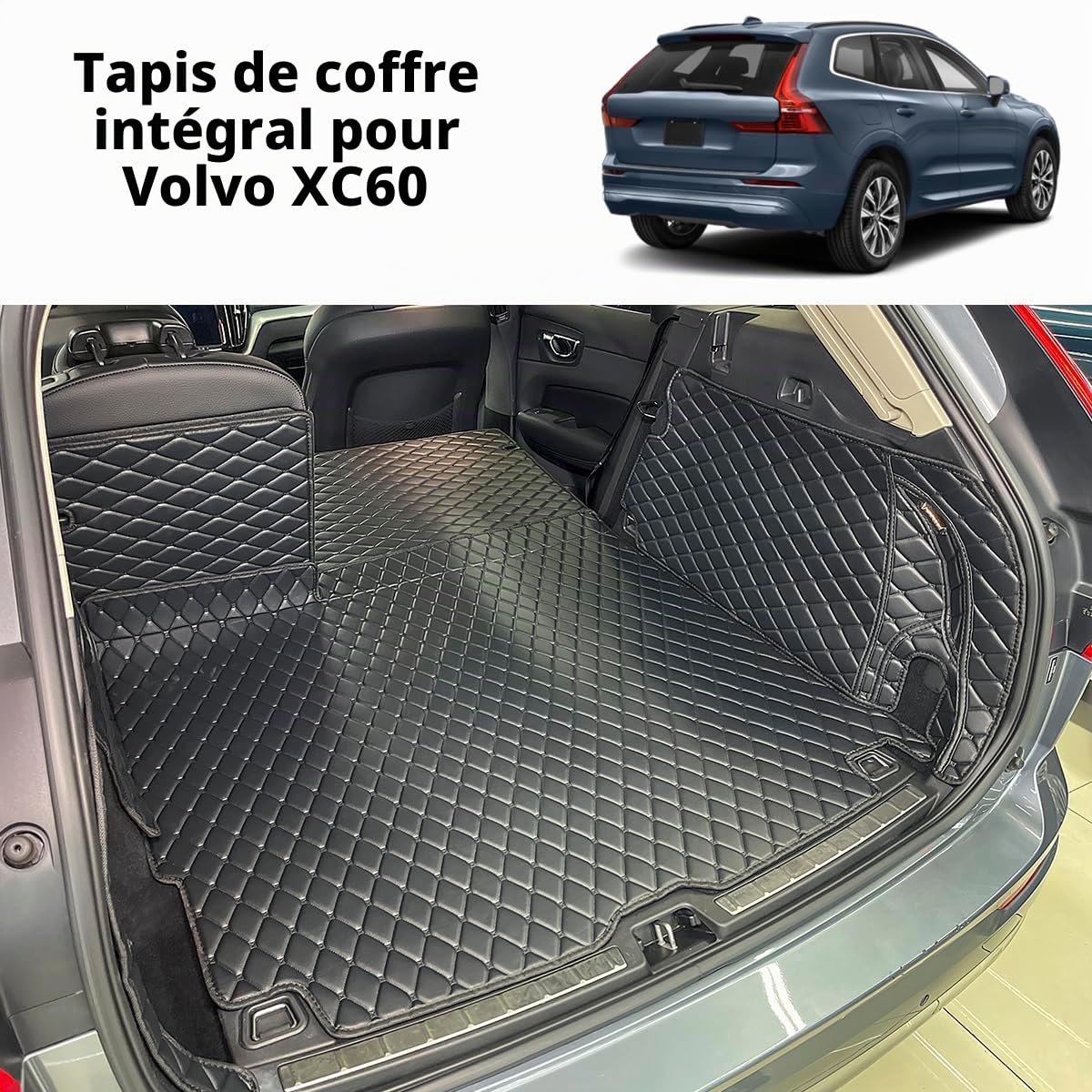 Tapis de coffre compatible avec Volvo XC-60 (XC60) 2017-2026 (et panneaux latéraux arrière gauche et droit) Tapis de coffre adapté aux chiens