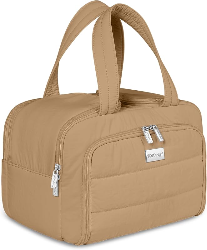Necessaire de viagem TOPDesign com zíper, nylon acolchoado e 4 compartimentos, Khaki
