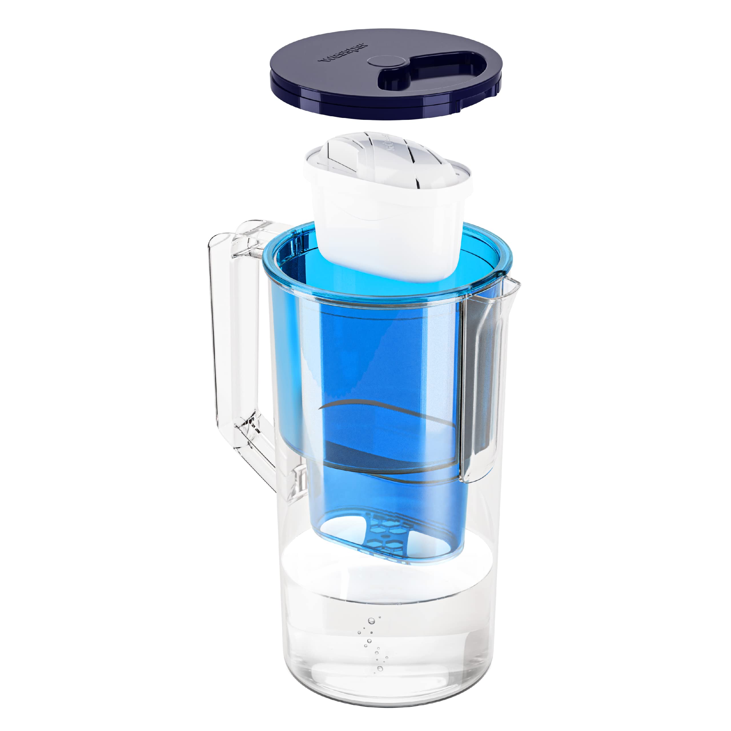 Wessper Zestaw Dzbanek Filtrujący 2,5L | Butelka na Wodę z Tritanu Motywacyjna 500 ml z Miarką Czasu | 5 Filtr do wody zamiennik dla Dafi Unimax Aquaphor A5 BRITA Maxtra+ PHILIPS AWP212/10 | Niebieski