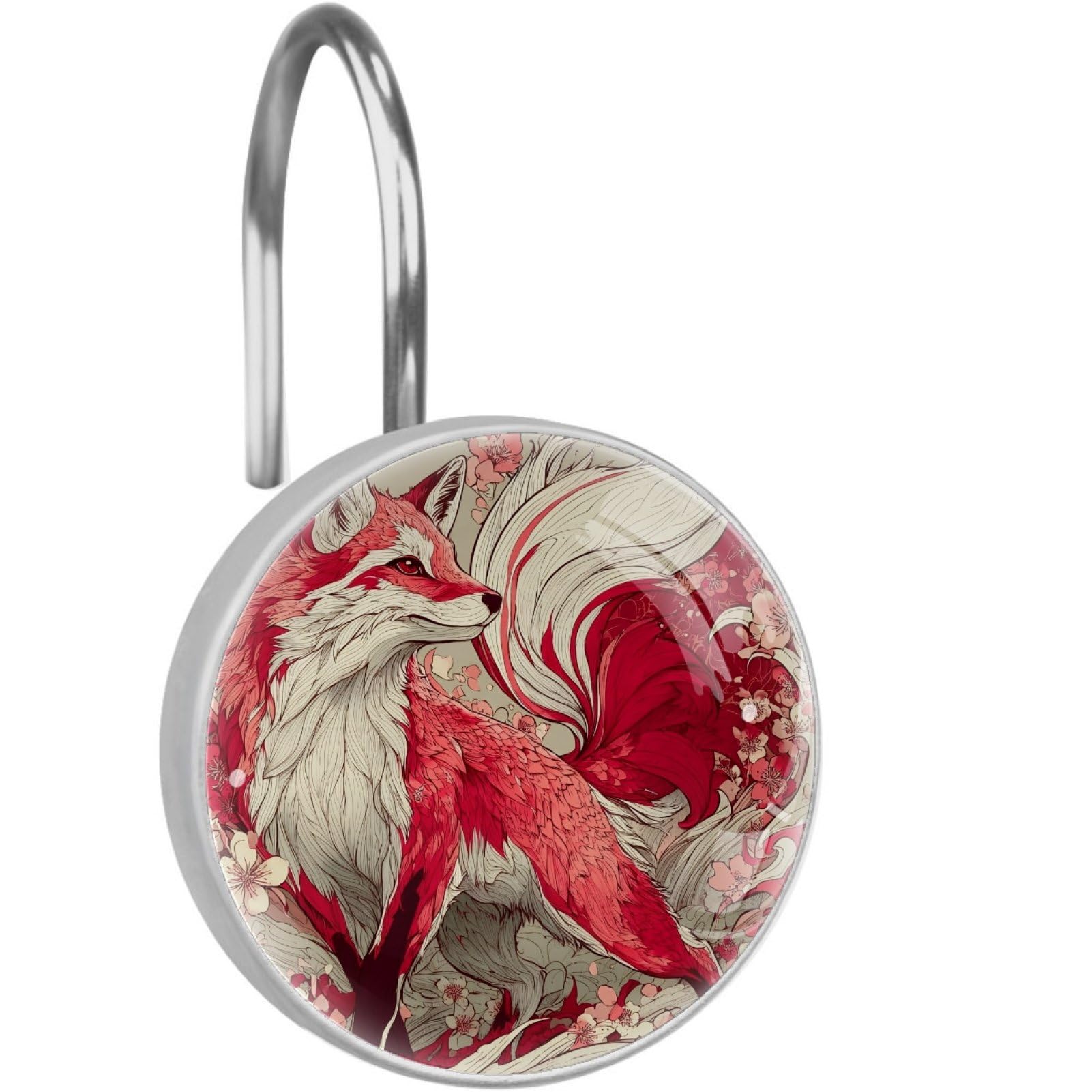 VAPOKF Shower Curtain Hooks, 12PCS Red Fox Shower Curtain Hook for Bathroom Decors Home Bedroom
