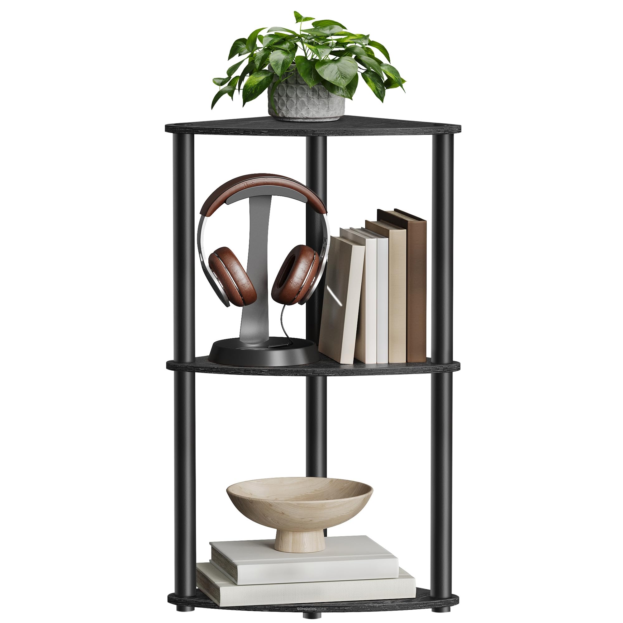 SONGMICS HOME 3-Tier Corner Shelf, Toolless, Ink Black