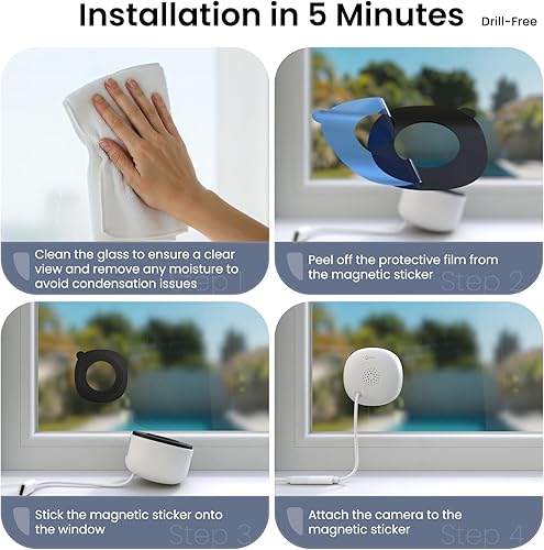 Miniatura 5 de Cámara de ventana 2K para seguridad en el hogar en interiores con visión nocturna a color antirreflejo, detección de movimiento y humanos, grabación