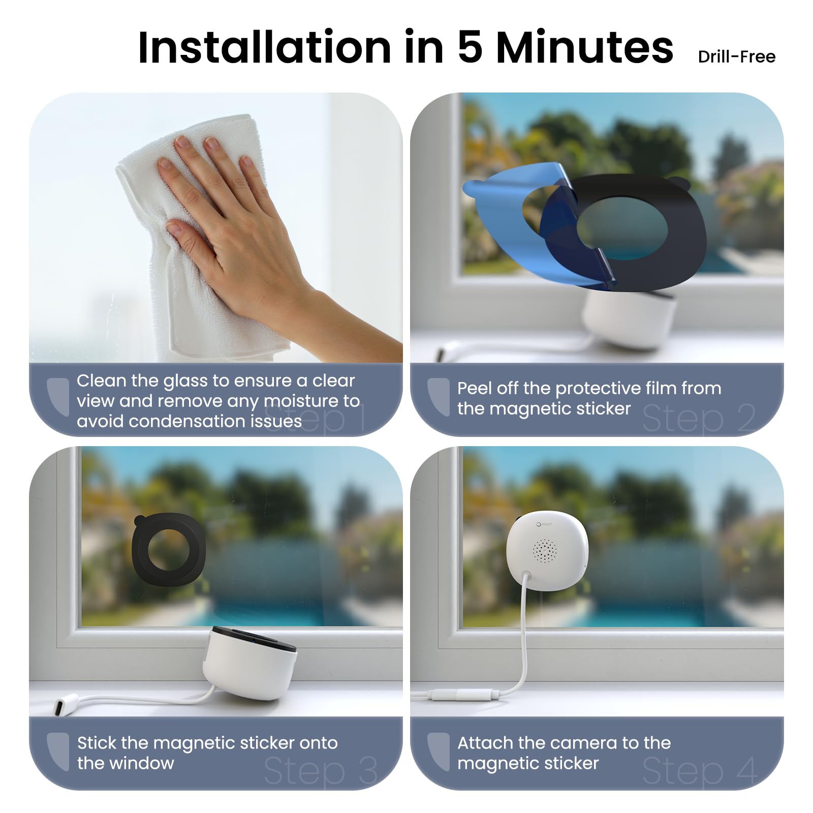 INFIYA 2K Window Camera, Security Camera, Dual Band WiFi Indoor Cameras for Home Security, Peel-and-Stick Installation, Human Detection, Night Vision, 24/7 Recording, K1 — view 7
