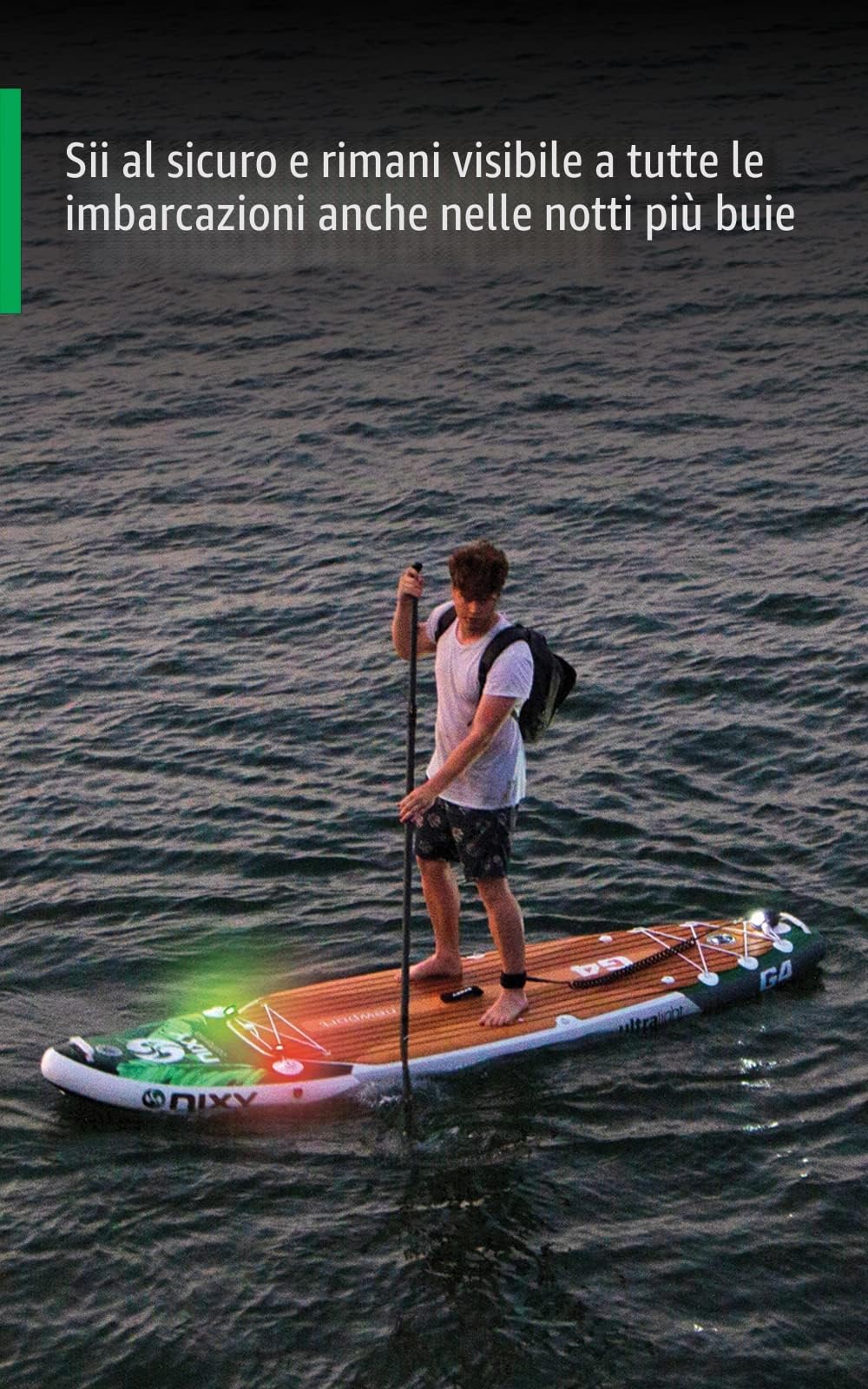 NIXY Luci di navigazione a LED per kayak e SUP - Rosso, verde e bianco, ricaricabili, 4 modalità di lampeggio, clip posteriore, per tavole da paddle, barche, canoe, pontoni, gommoni, biciclette e