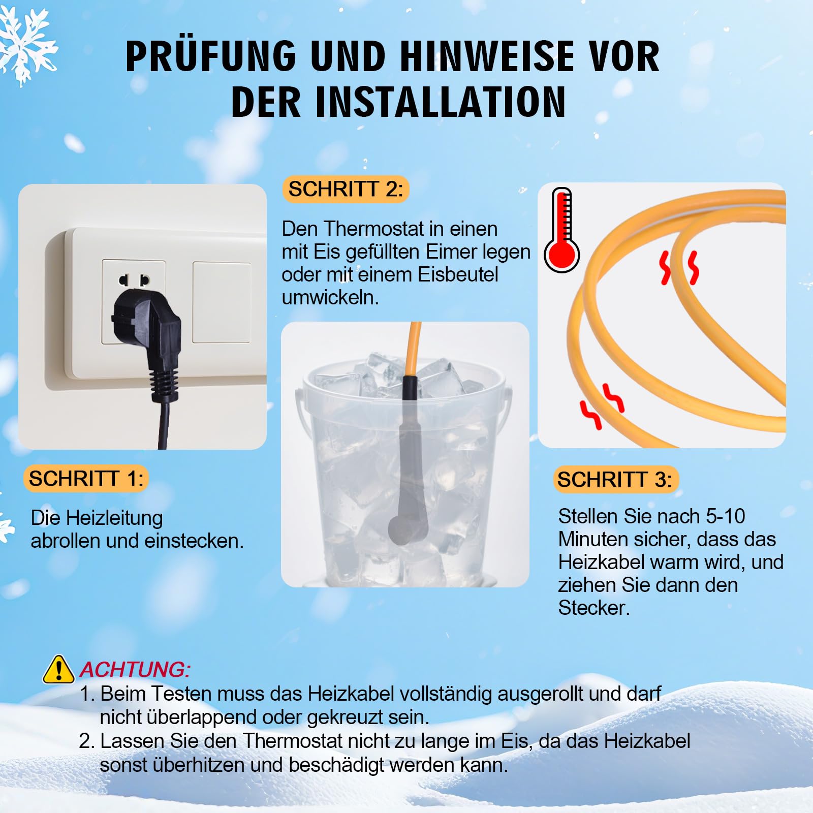 2m Frostschutz Heizkabel mit Automatischer Thermostat, Begleitheizung Wasserdichte 15W/m 230V, Rohrbegleitheizung für Wasserleitung,Pflanzen, Dachrinnen, Palmen