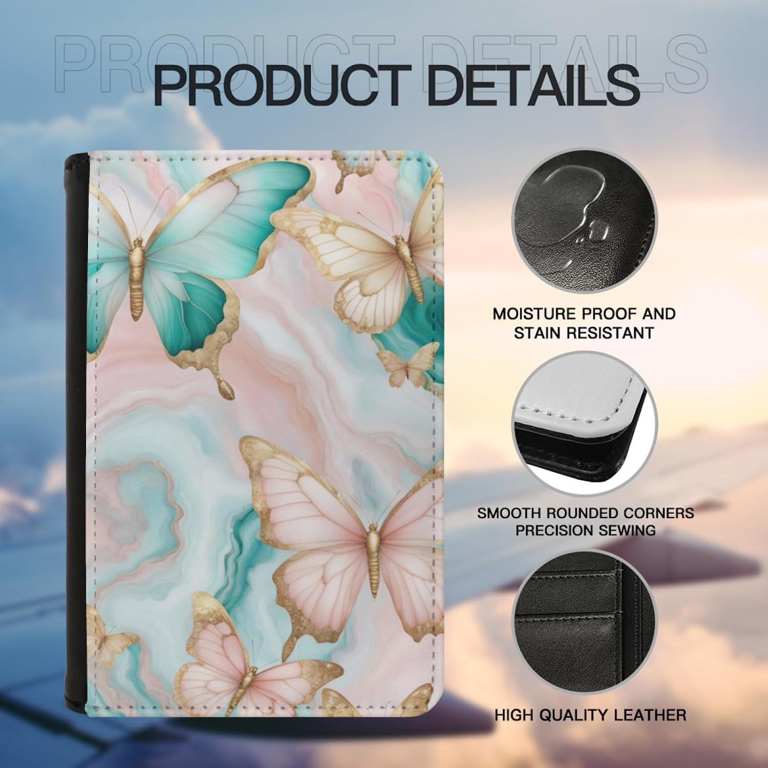 Leatherette Passport Wallet with Card Storage Pockets Pretty Butterfly Cover Cute Pastel Teal Blue Pink and Gold Marble Watercolor Print Butterflies Pattern Design Fun Design Passport Holder Case image 5