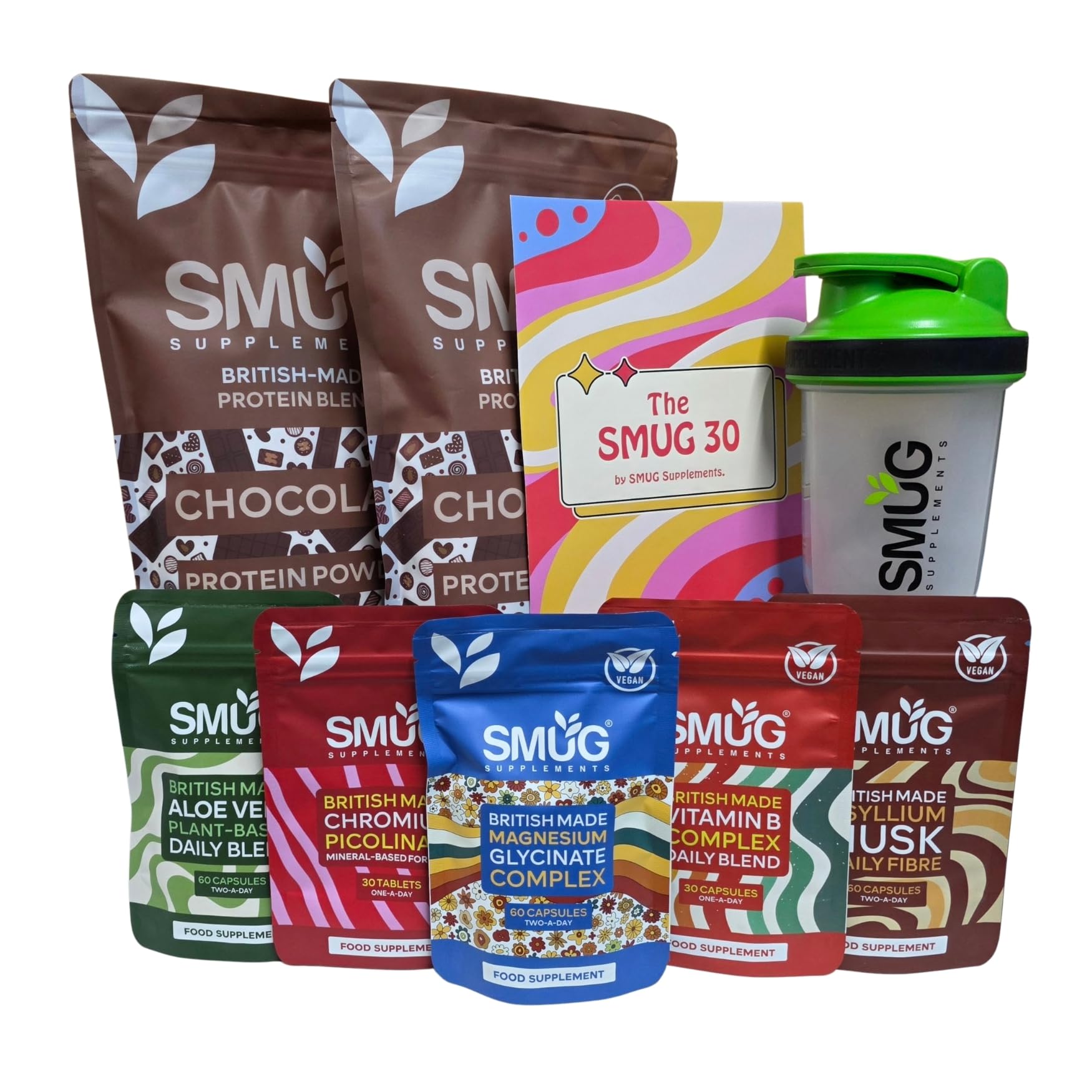 SMUG 30 Diet Plan – Complete 30-Day Kit with High Protein Protein Powder, Daily Supplements, Printed Routine and Shaker Included – Weight Management Support – Made in Britain (Chocolate)