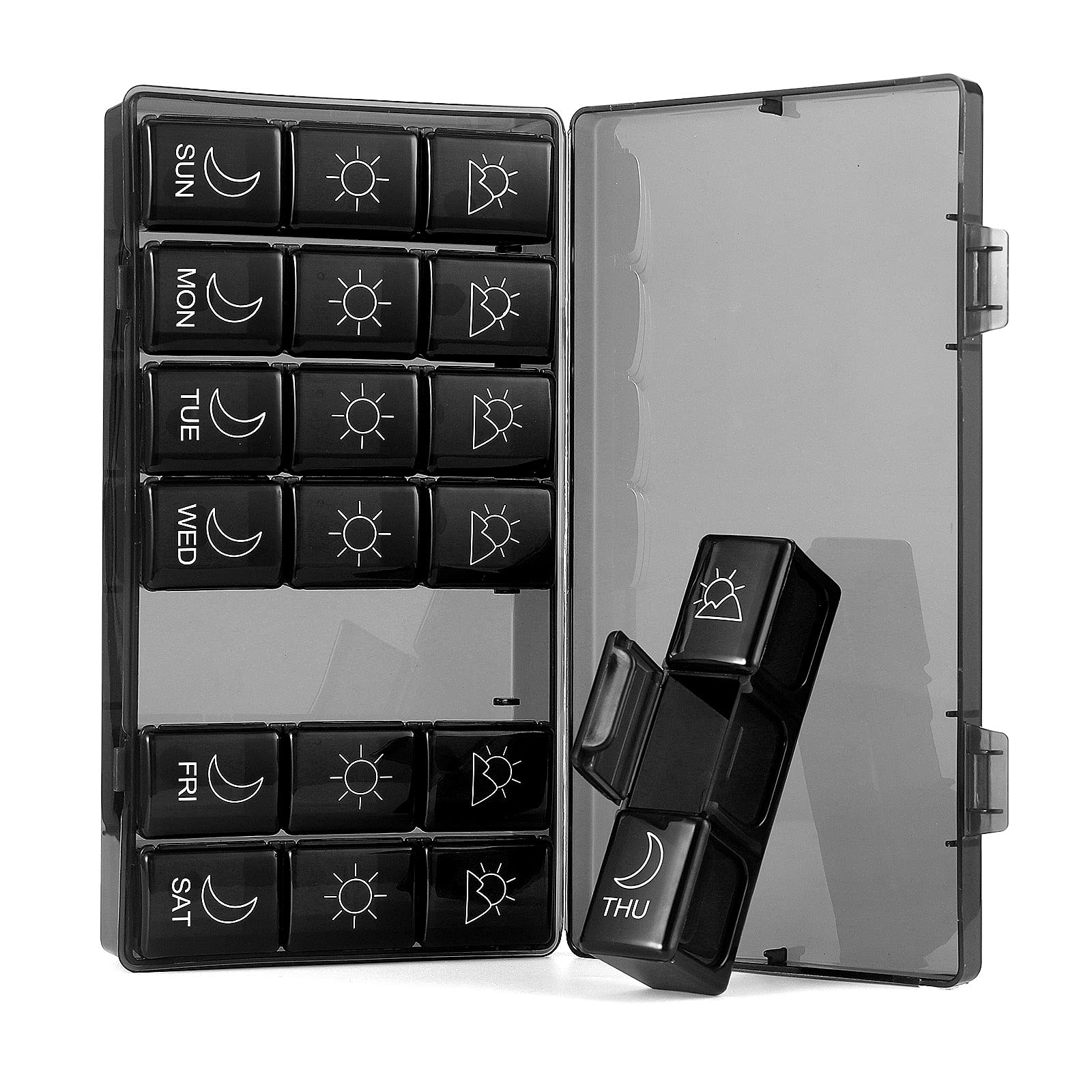 Pill Organizer 3 Times a Day, Large Weekly Pill Box Morning Noon Evening, 7 Day Pill Case, Med Case for Vitamin, Fish Oils, Supplements… (Black)