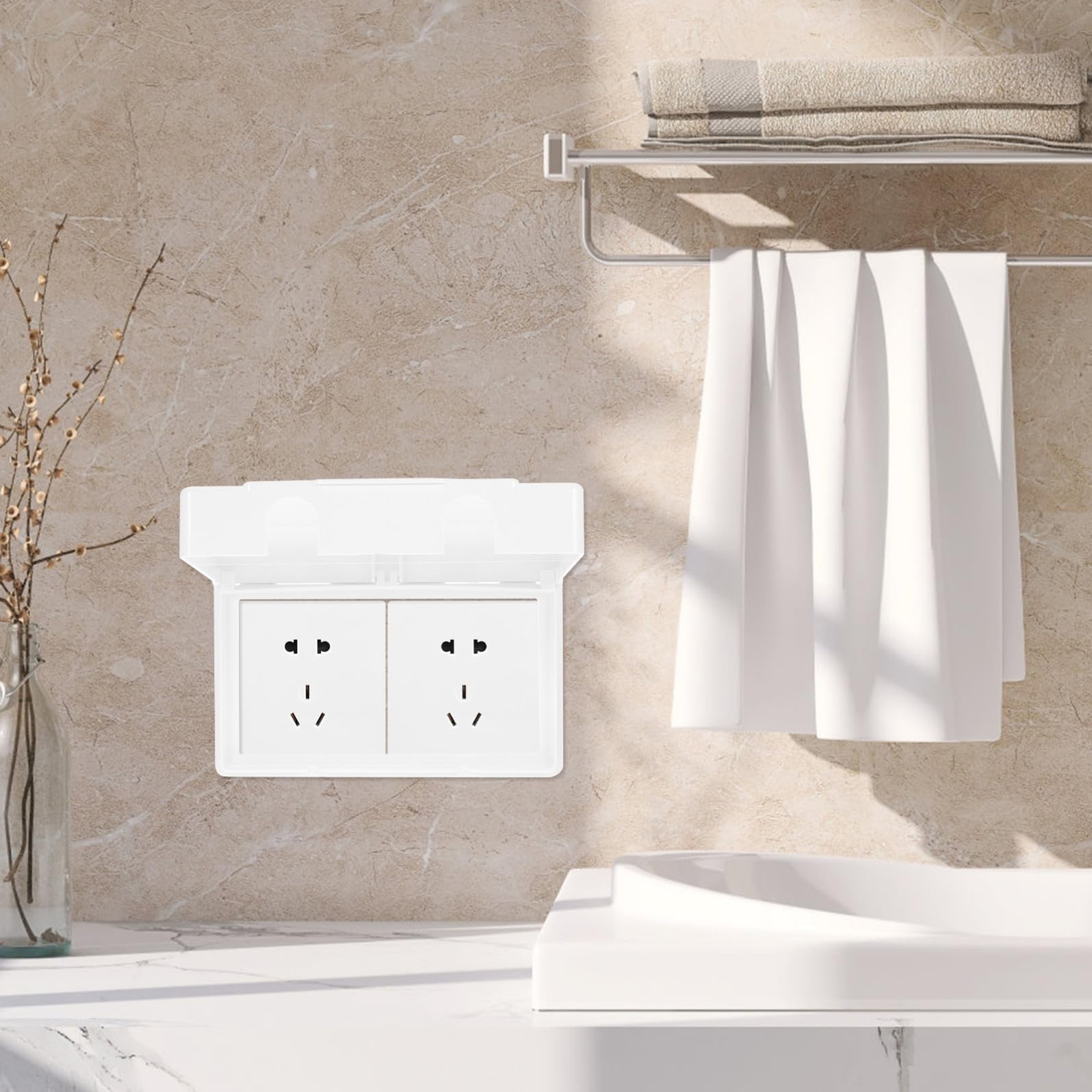 Elettrica Installazione Esterno da Coperchio Presa e per Bianco Plastica Adesiva Pratica Semplice Protezione Prese Esterne Outdoor