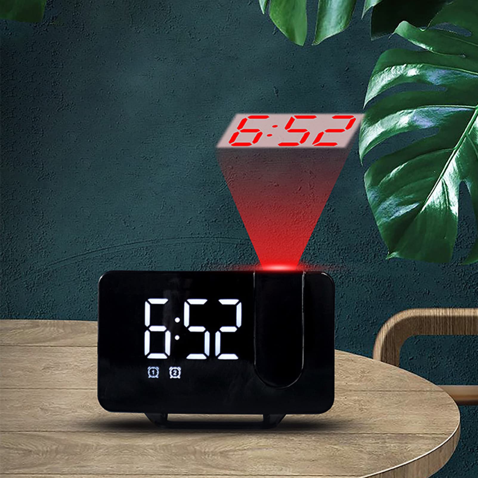Réveil Projecteur, Réveil Numérique avec Radio FM, Affichage LED Clair, Snooze, Réveil Numérique pour Chambre à Coucher,White