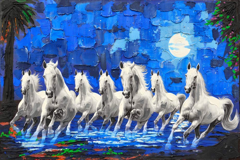 5 Ace HD Print 7 White Horses Motivatiol Poster (Multicolour