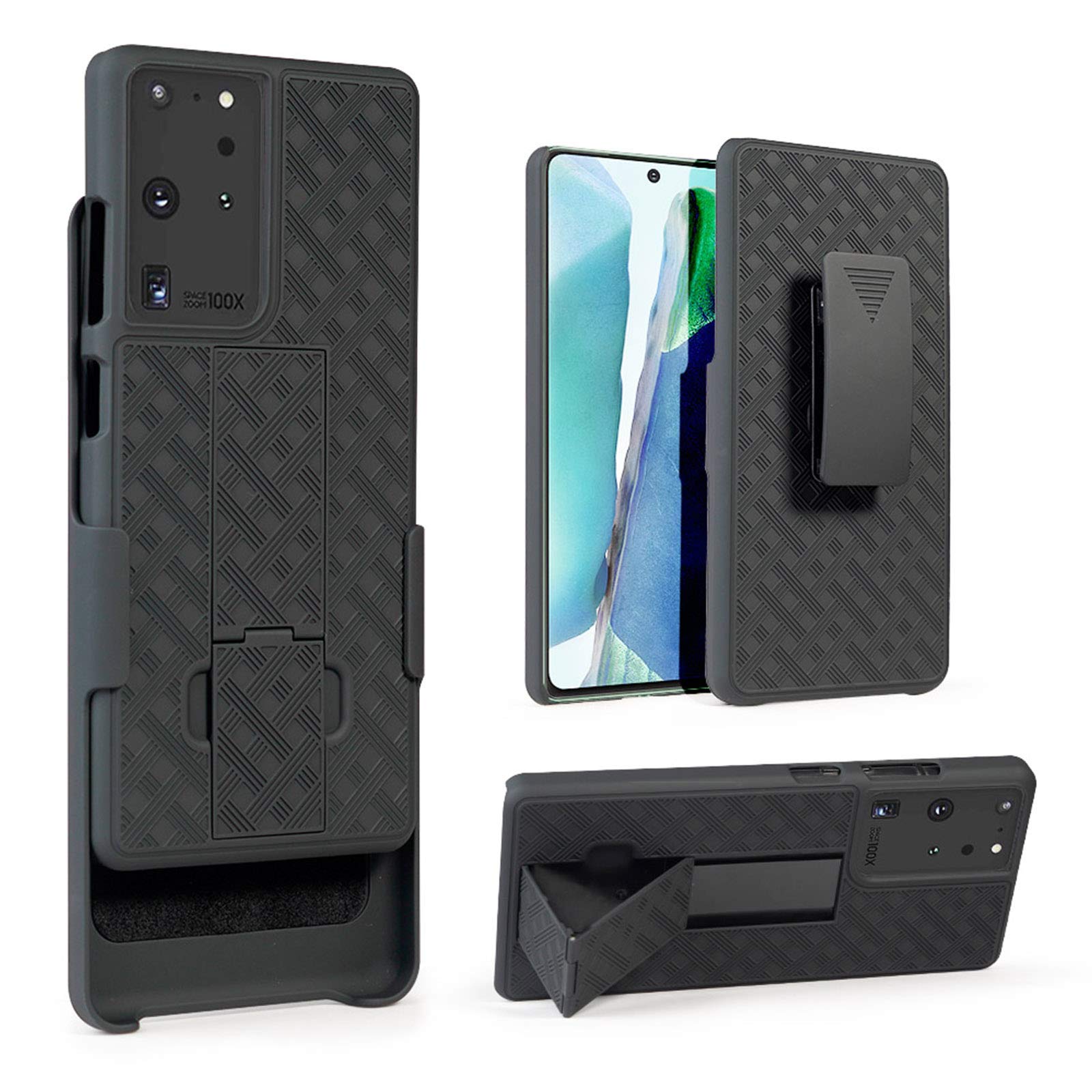 HIDAHE Holster Case for Sumsung Galaxy S21 Ultra, Sumsung S21 Ultra Combo Shell Case for Men Boys with Built-in Kickstand + Swivel Belt Clip Holster for Galaxy S21 Ultra ONLY, Black