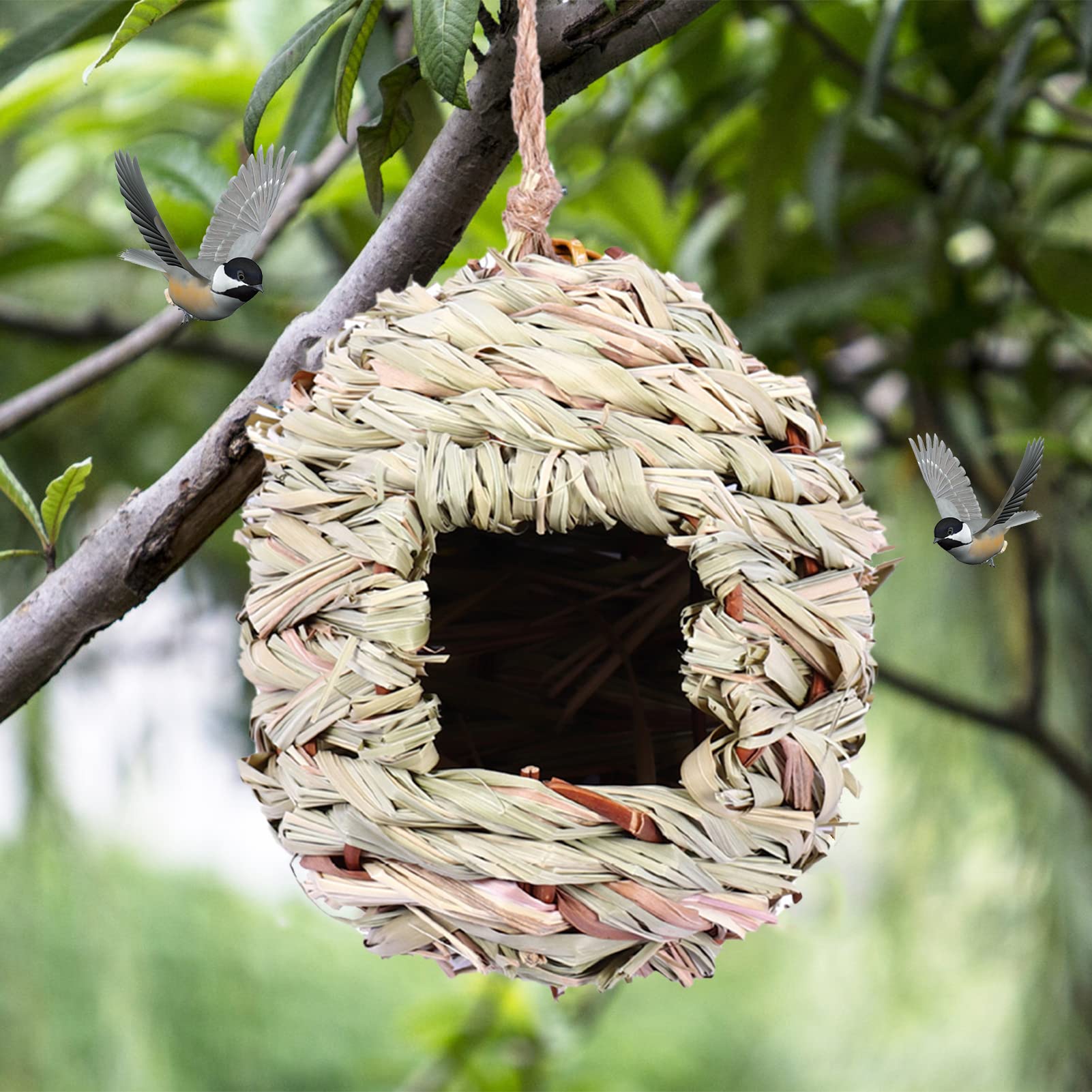 4 Kolibri-Häuser Aus Naturgras – Hängende Nistplätze Für Vögel, Wetterfest, Mit Hanfseil, Für Garten & Balkon