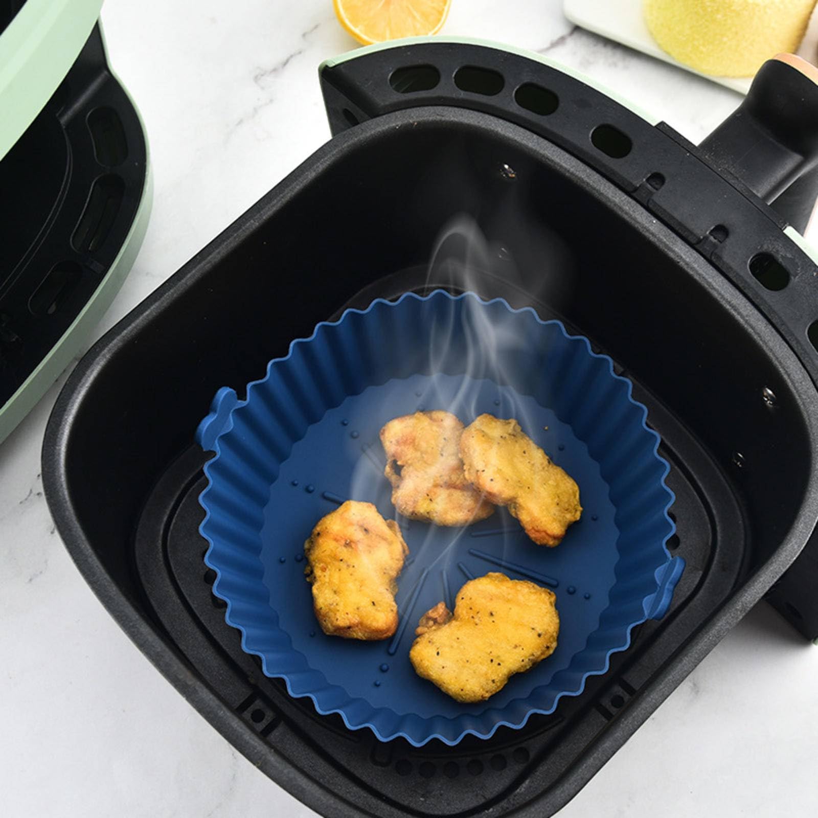 Sartén de silicona para freidora de aire y tazón, bandeja reutilizable para horno freidora de aire, bandeja de silicona apta para alimentos para cocinar y hornear perfectos, accesorios fáciles de