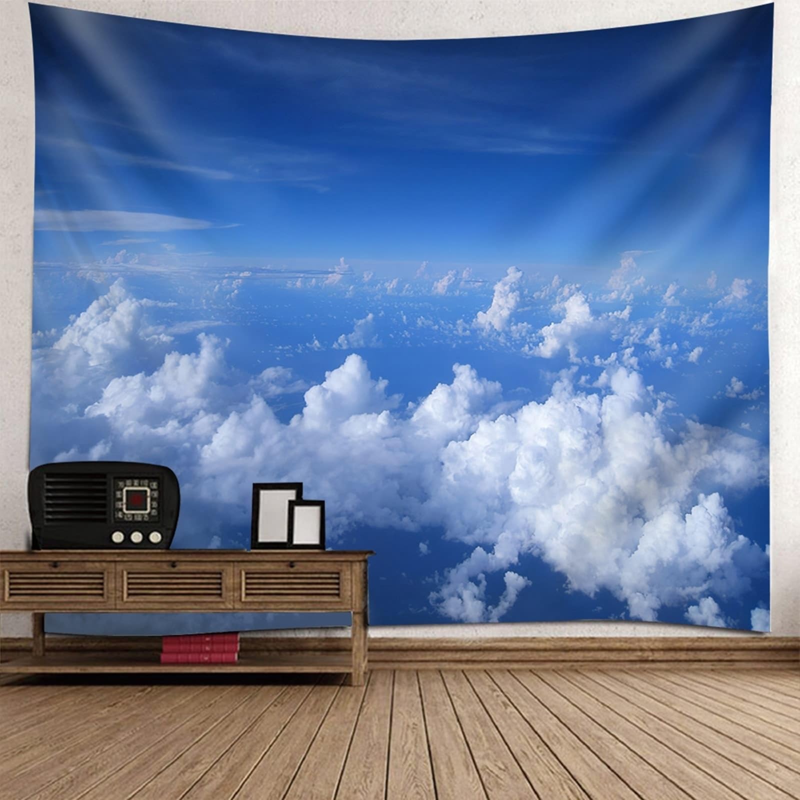 Skcess Wandteppich Blauweiß, Polyester Wandtücher Blauer Himmel und Weiße Wolken Wandteppich 240x220cm