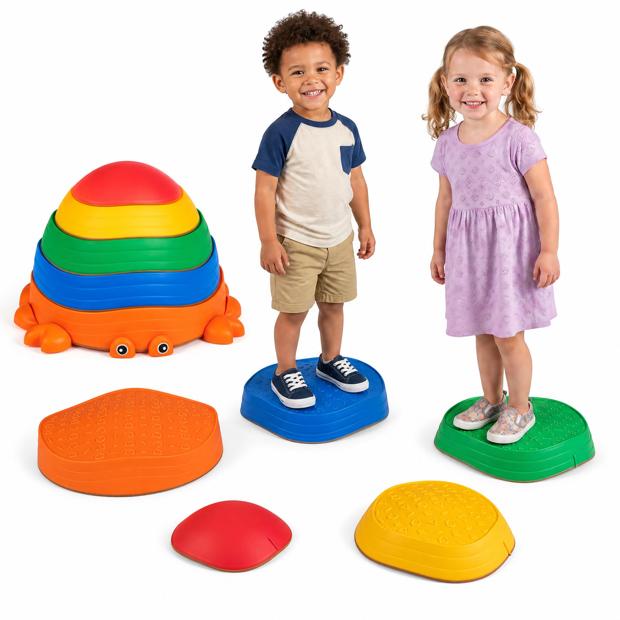 GYMAX Stepping Stones for Kids, Toddler Balance Stone with Non-Slip Edge, Indoor Outdoor Stackable River Stones for 3+ Years Old Boys Girls (Colorful, 5 Pcs: 36.5x34.5x27cm)